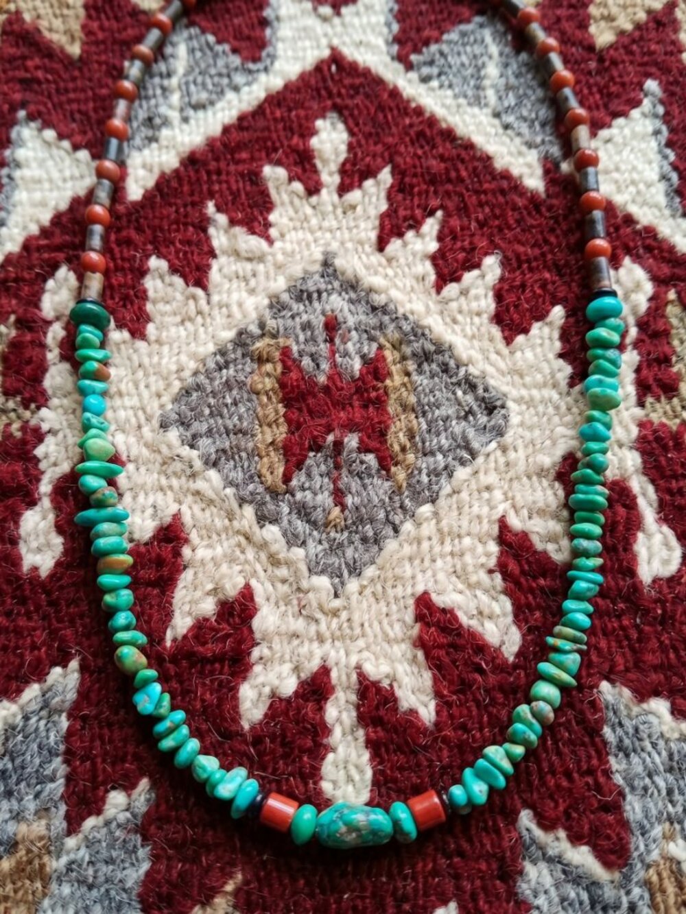 Genuine Southwestern Native American Turquoise & Red Coral Bead Necklace - Picture 12 of 14